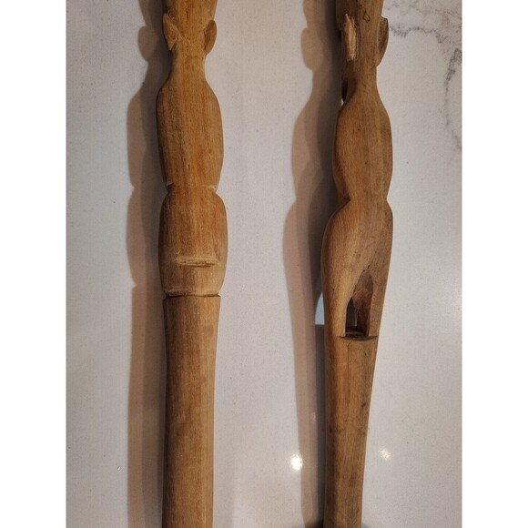 Teak Wood African Carved Fork and Spoon Salad Set Lightweight - Picture 7 of 9